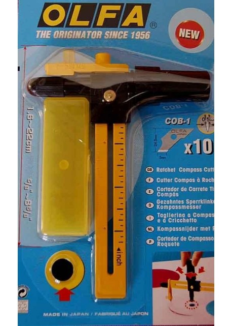 Cutter circulaire CMP1 Olfa (1,6cm à 22cm) + 10 lames: coupe maxi 0.5mm