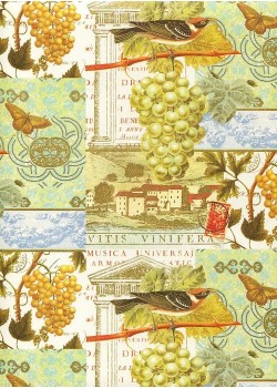 Cartes postales aux raisins et oiseaux réhaussées or (70x100)