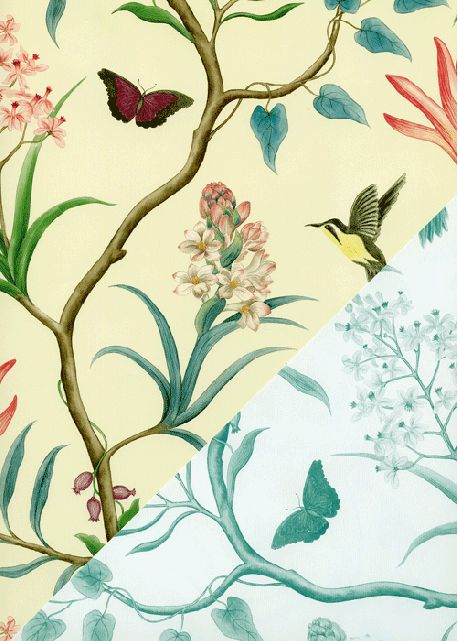 Recto verso "L'arbre aux oiseaux et papillons / idem 2 tons bleu" (50x70)