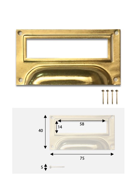 Poignées porte-étiquette doré (40x75mm) + fixations