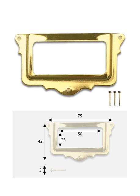 Porte-étiquette festonné doré (L: 75 x l: 43mm) + fixations