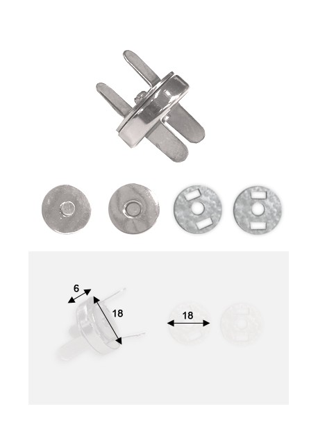 Top pression magnétique argent (Ø18mm)