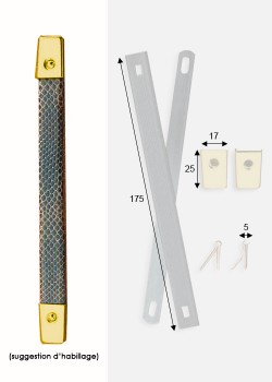 Poignées de valise à recouvrir or (170mm) + clous de fixation + embouts