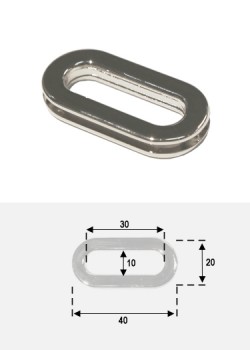 Anneaux ovales de maroquinerie argent poli (40x20)