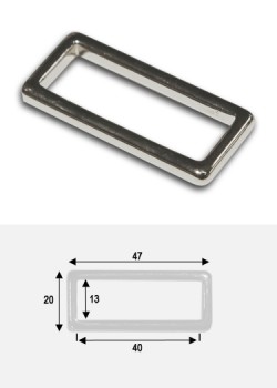 Anneaux rectangles de maroquinerie argent poli (40x10mm)