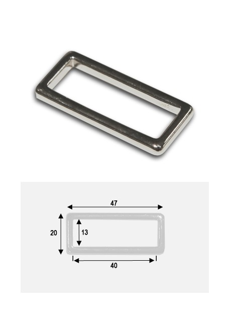 Anneaux rectangles de maroquinerie argent poli (40x10mm)