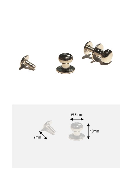 Boutons argent GM + vis (Ø8mm H:10mm)