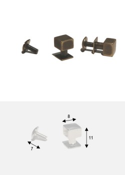 Boutons cube bronze + vis (8x8mm H: 11mm)