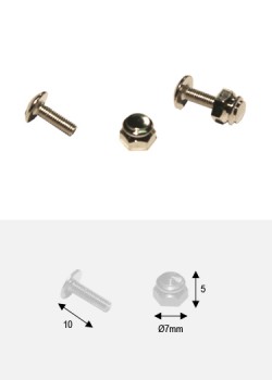 Boutons écrou argent p/fixation (Ø7mm H:5mm) + vis (10mm)