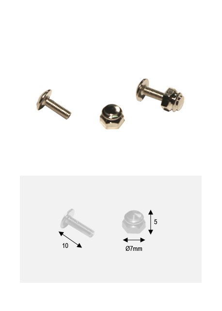 Boutons écrou argent p/fixation (Ø7mm H:5mm) + vis (10mm)