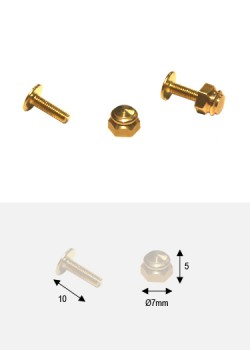 Boutons écrou laiton p/fixation (Ø7mm H:5mm) + vis (10mm)