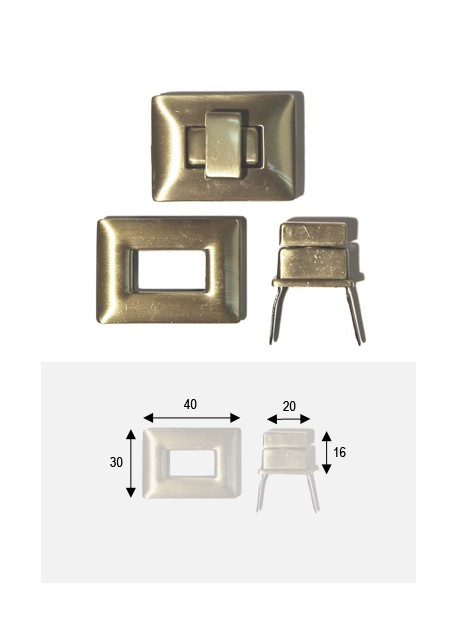Serrure tourniquet rectangle bronze (40x30mm)