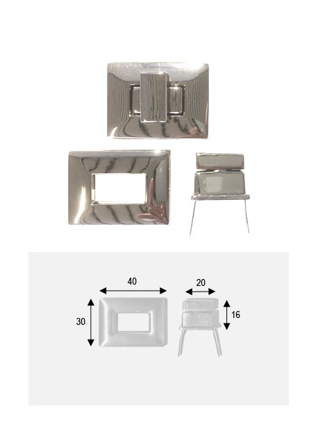 Serrure tourniquet rectangle argent poli (40x30mm)