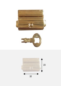 Serrure à griffes rectangle redoré + clé (23x32mm)