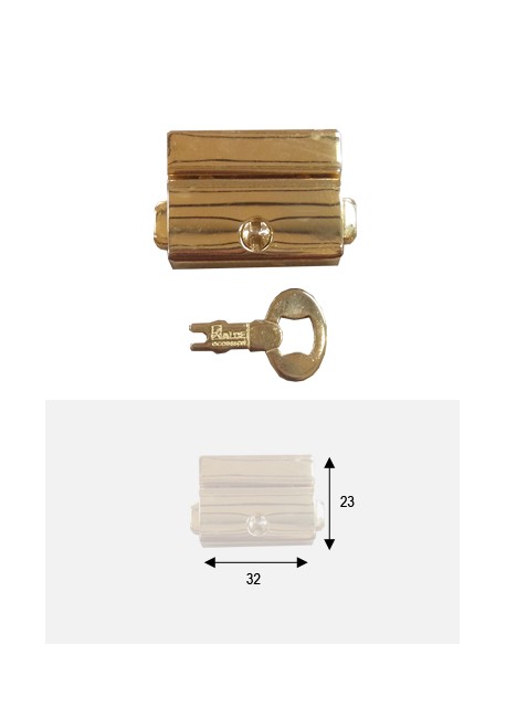 Serrure à griffes rectangle redoré + clé (23x32mm)