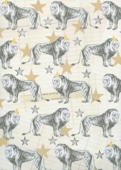 Les lions fond vanille réhaussé d'étoiles argent (68,5x98)