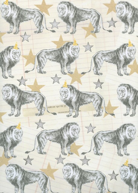 Les lions fond vanille réhaussé d'étoiles argent (68,5x98)