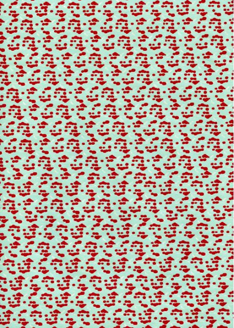 Petits décors rouges fond menthe glacée (50x70)