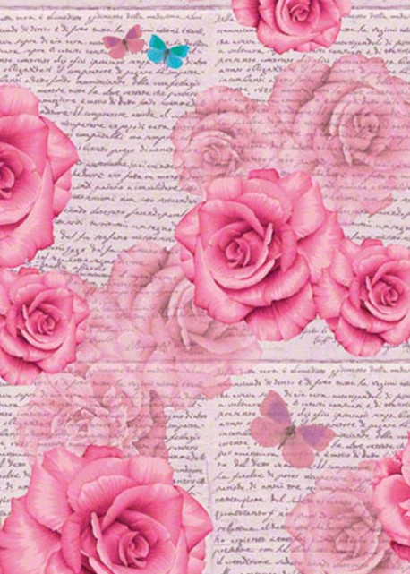 Ecriture aux roses et papillons bleus (70x100)