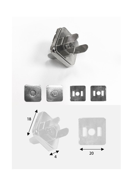 Top magnétique carré argent (18x18mm)