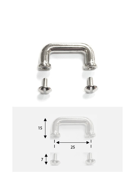 Poignées coudé argent (25mm) + vis