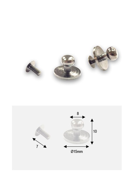Boutons argent sur platine + vis (15x8 H: 10mm)
