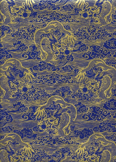 Lokta dragons dorés sur fond bleu électrique (50x75)