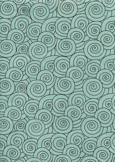 Lokta spirale noire fond bleu vert (50x75)