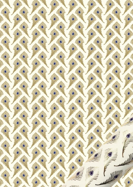 "Semis" plumes de paon dorées et bleues (50x70)