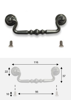 Poignée rustique métal argent vieilli (96mm) + vis