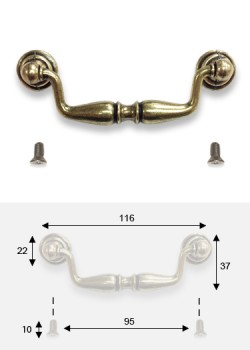 Poignée rustique métal argent vieilli (96mm) + vis
