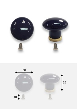 Bouton porcelaine unie bleu royal sur socle laiton