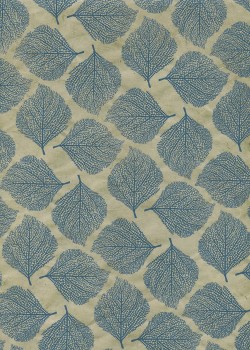 Lokta empreinte de feuilles bleues fond beige (50x75)