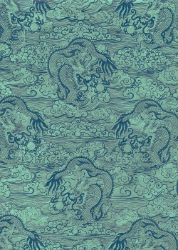 Lokta les dragons ton vert et bleu (50x75)