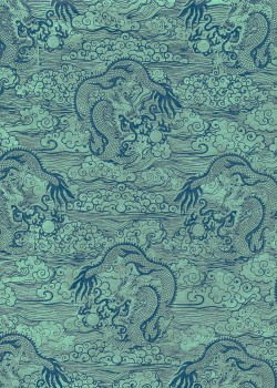 Lokta les dragons ton vert et bleu (50x75)