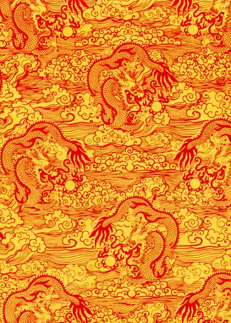 Lokta les dragons rouges fond jaune (50x75)