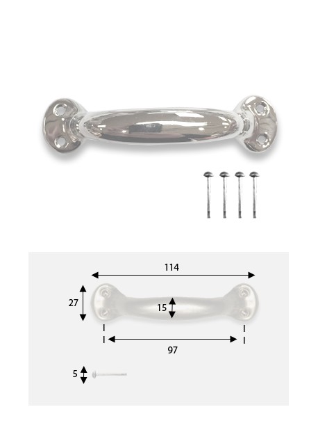 Poignée emboutie acier 90mm + fixations