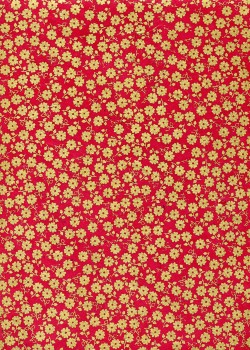 Lokta petites fleurs or sur fond rouge (50x75)