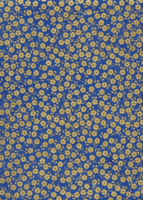 Lokta petites fleurs or sur fond bleu (50x75)