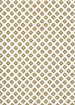 "Papier de coton" quadrillage et rond or fond blanc (55x76)