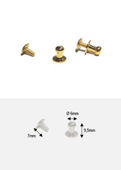 Boutons or (redorés)MM + vis (Ø6mm H:9.5mm)