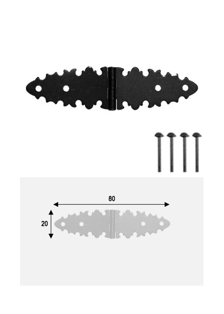 Charnières à l'ancienne (80x20) noir antique + fixations