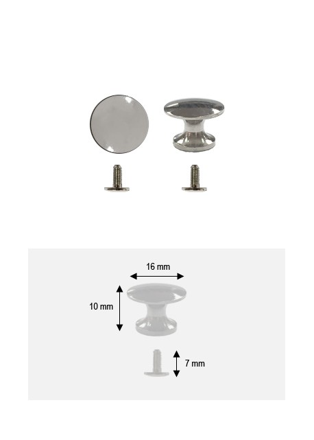 Bouton lentille argent + vis (Ø16H: 10mm)