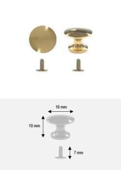 Bouton lentille or "redoré" + vis (Ø16 H:10mm)