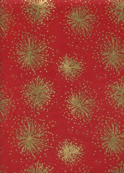 Lokta feu d'artifice or fond rouge (50x75)