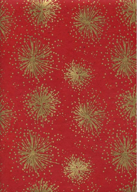 Lokta feu d'artifice or fond rouge (50x75)