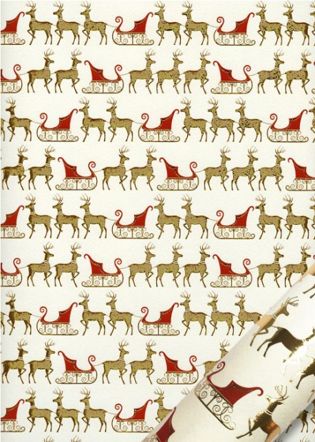 Les rennes et leurs traineaux rouges et or vif (50x70)