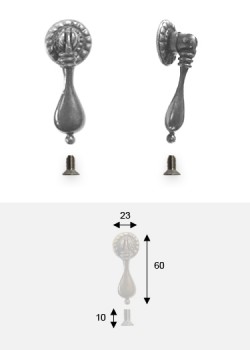 Poignée bouton pendant goutte argent vieilli (60x23) + vis