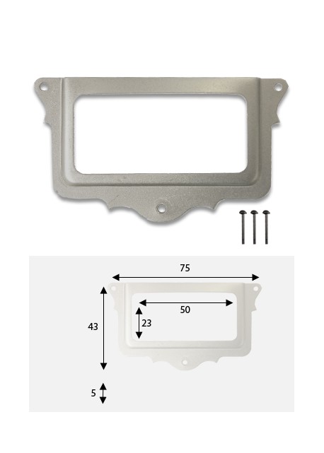 Porte-étiquette festonné étain (75x43mm) + fixations