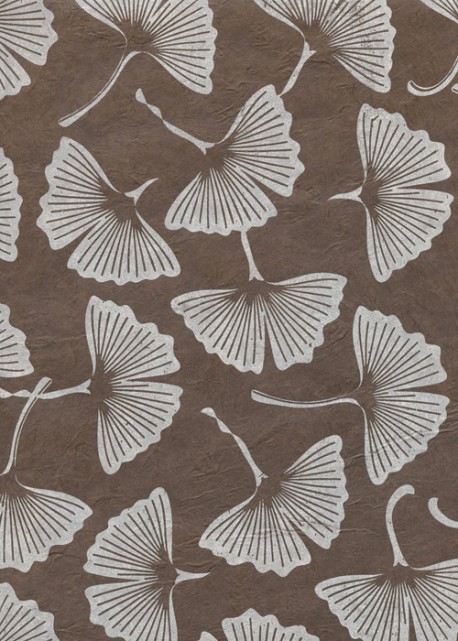 Lokta feuilles de Ginkgo biloba fond marron (50x75)